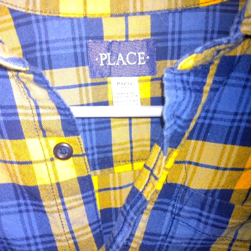 Boys 10/12 Children's place, yellow plaid button up long sleeve shirt